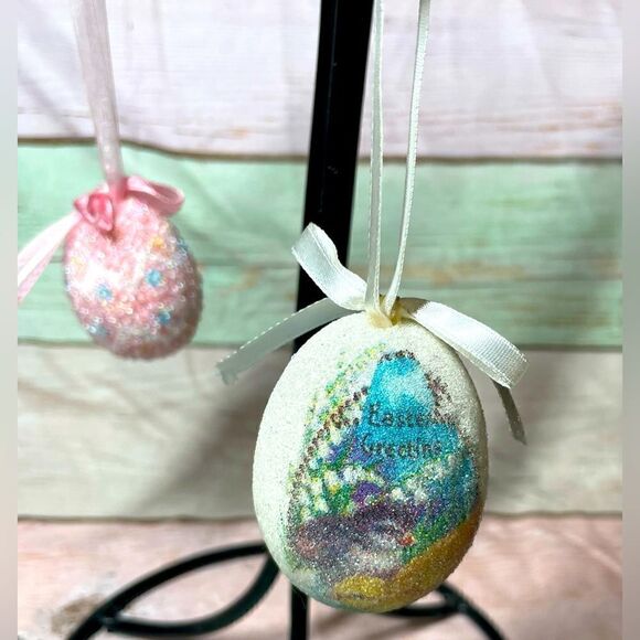 2 NEW Glittery Sugared Egg Ornaments Perfect for Easter Wreath Spring Tree NWOT - Picture 1 of 7